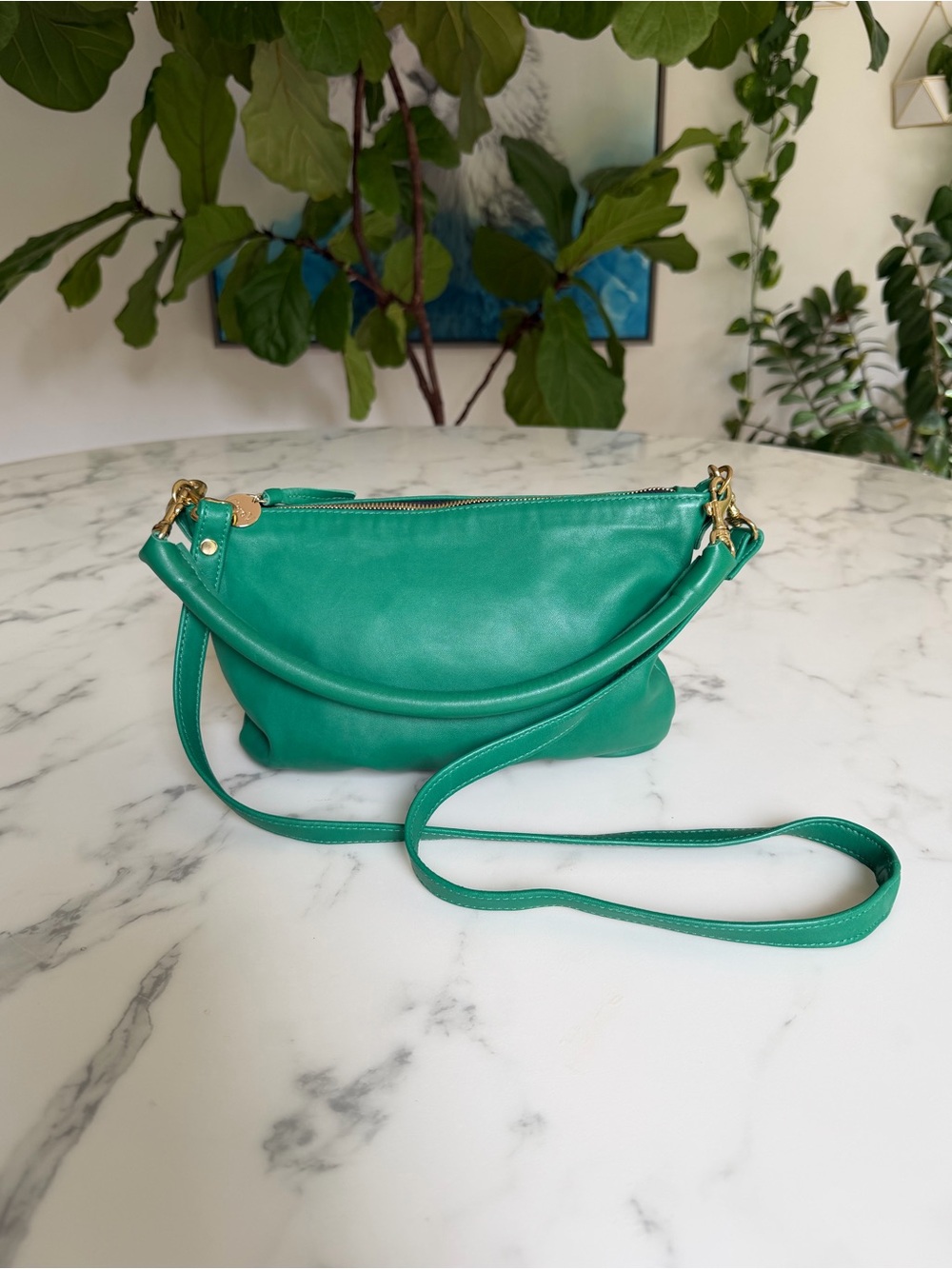 Clare V Petite Moyen Emerald Green Italian Nappa Leather Crossbody Shoulder Bag